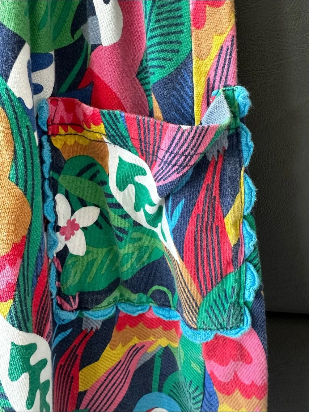 Mini Boden Girls Tropical Parrot Print Dress Pockets Size 7Y